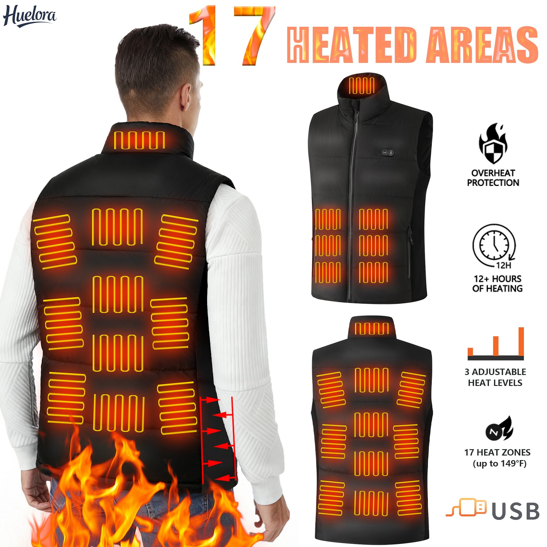 Motorcycle Gear Zone - Gilet chauffant USB à 17 zones